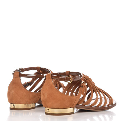 Louis Vuitton Suede Caged Flat Sandals 38.5 Tan 4 of 13