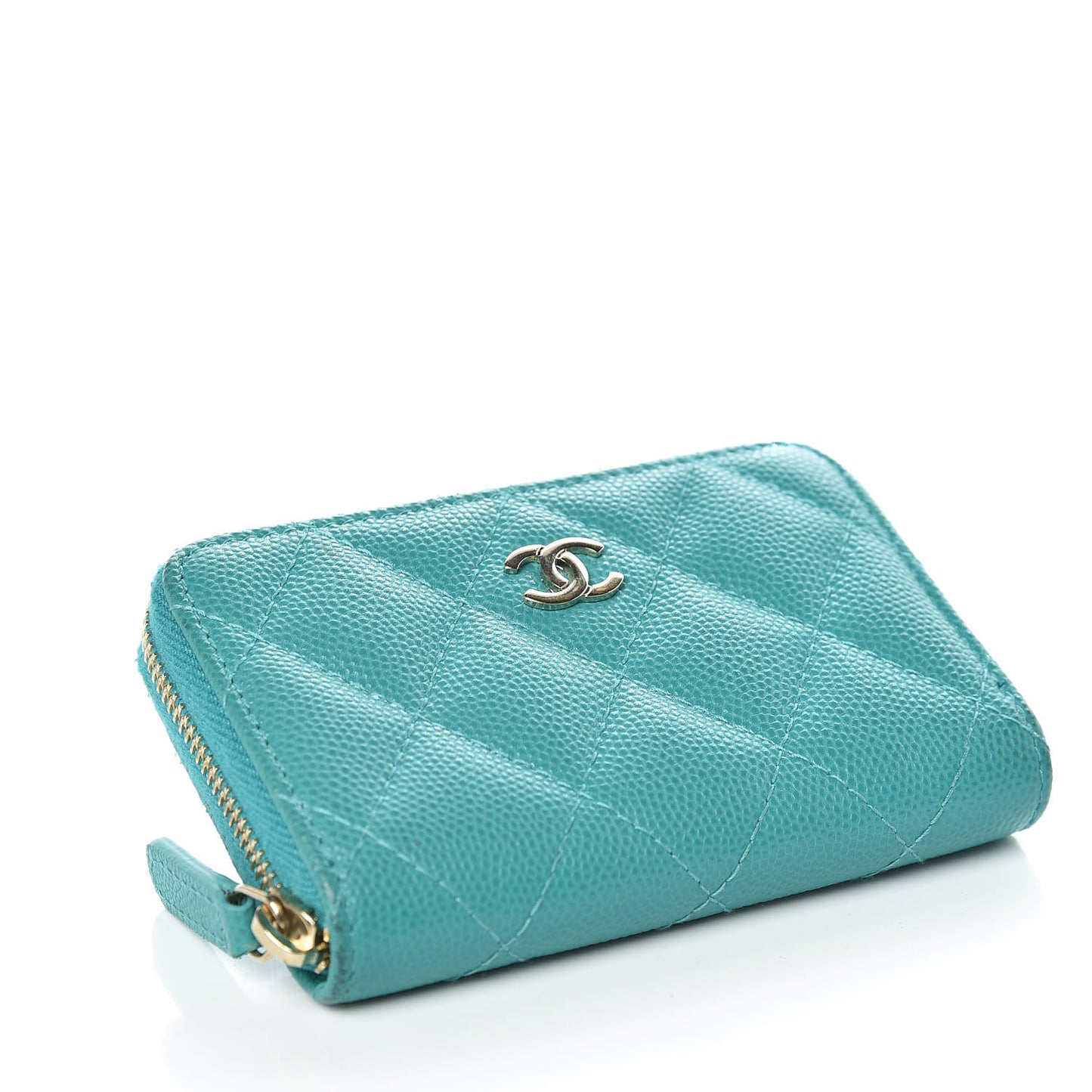 Caviar Quilted Zip Coin Purse Turquoise
