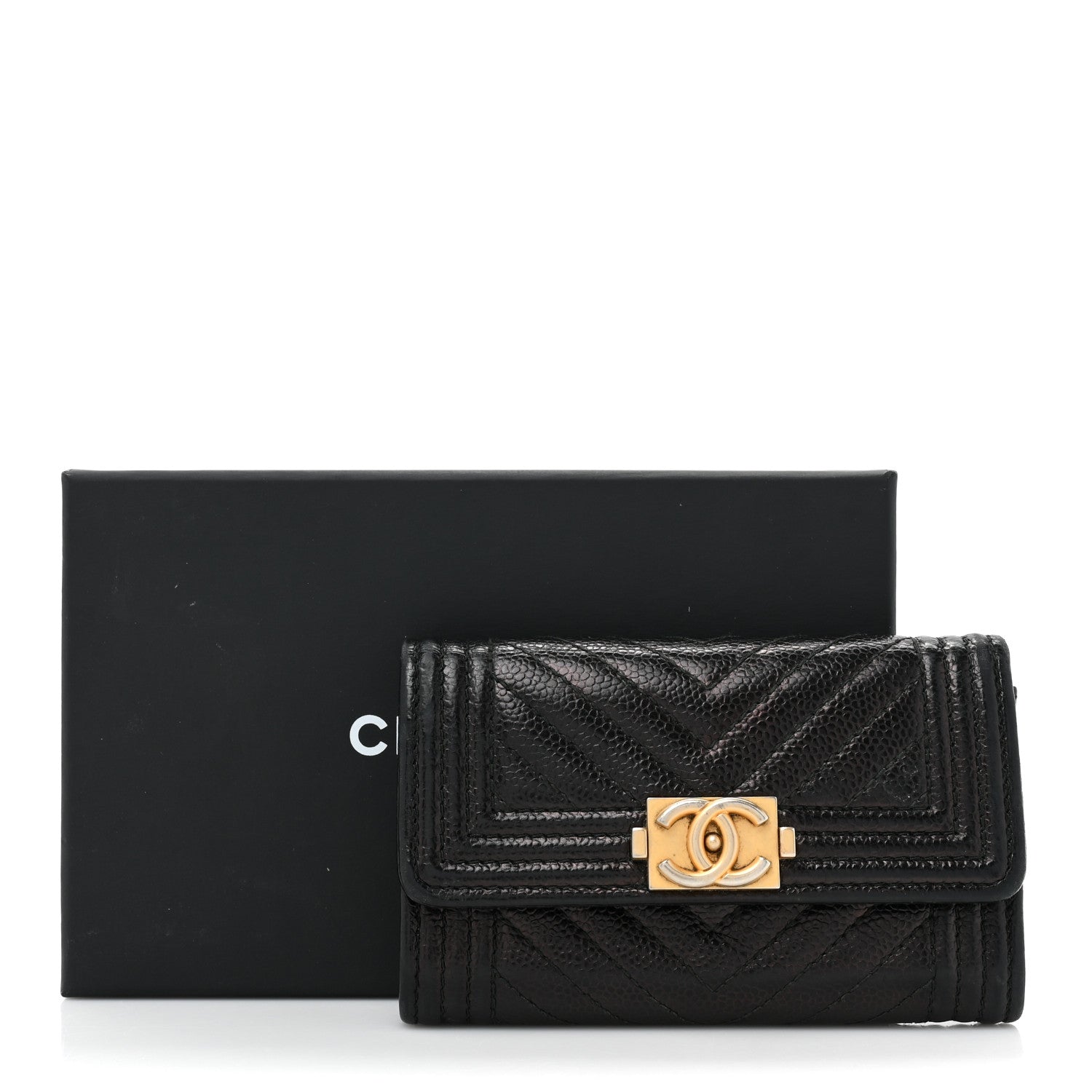 Chanel Caviar Chevron Quilted Boy Flap Card Holder Black 15 of 15