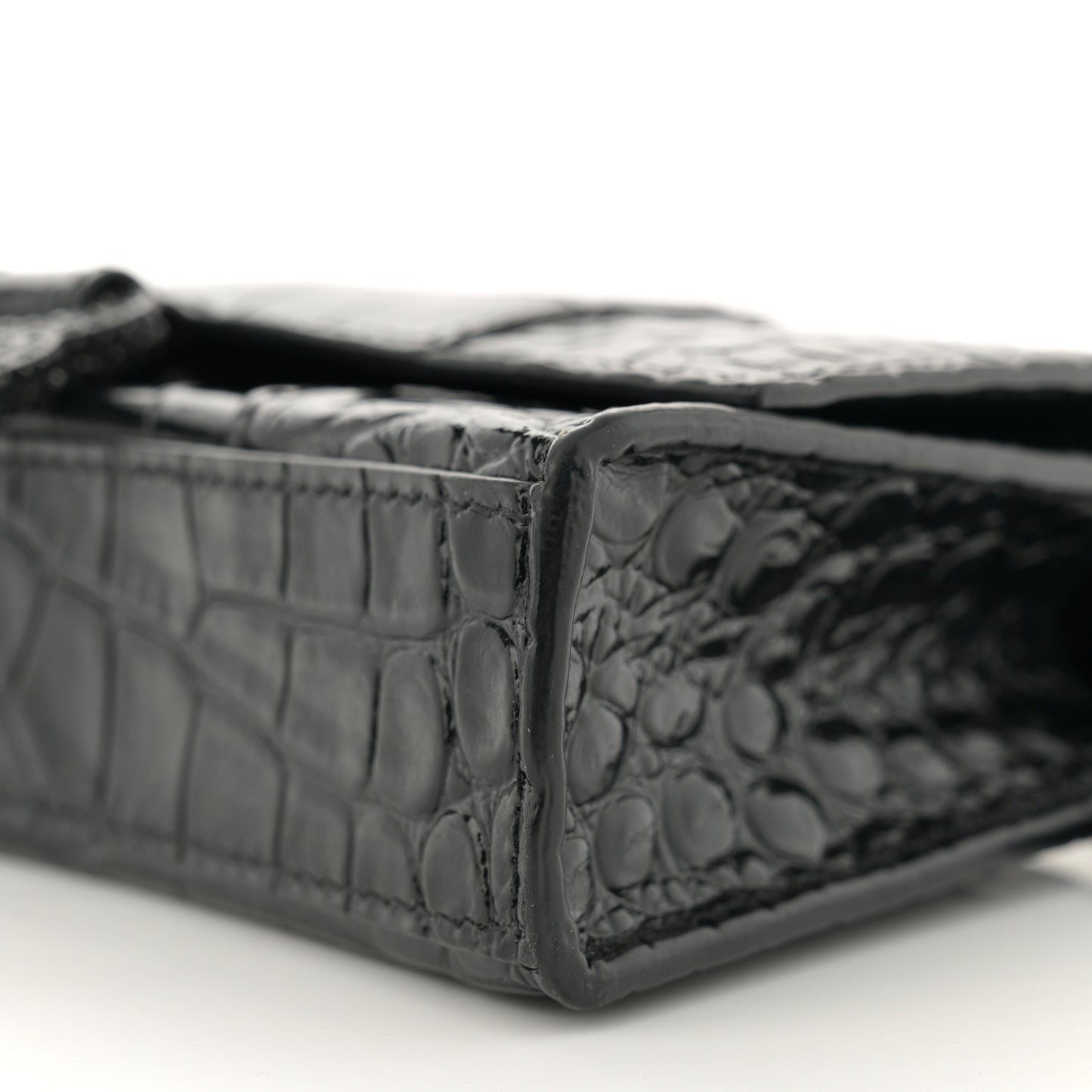 Shiny Calfskin Strass Monochrome Crocodile Embossed Hourglass Chain Bag Black