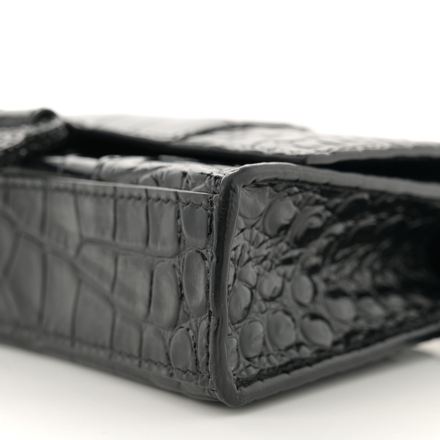 Balenciaga Shiny Calfskin Strass Monochrome Crocodile Embossed Hourglass Chain Bag Black 9 of 9