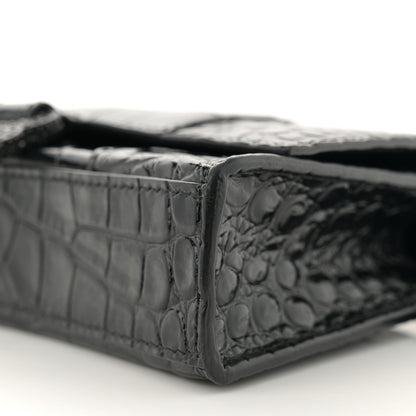 Balenciaga Shiny Calfskin Strass Monochrome Crocodile Embossed Hourglass Chain Bag Black 9 of 9