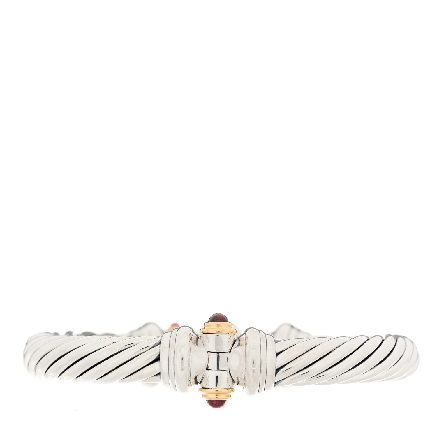 David Yurman Sterling Silver 18K Yellow Gold Rhodolite Garnet 10mm Cable Buckle Bracelet 2 of 5
