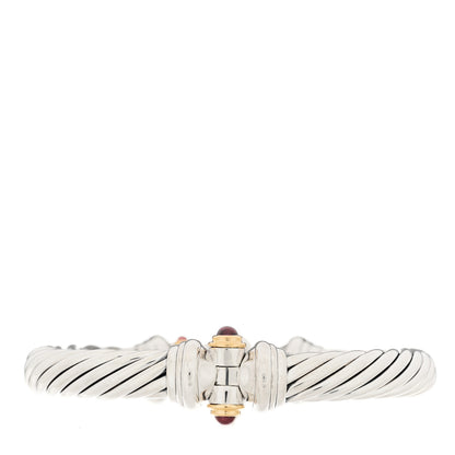 David Yurman Sterling Silver 18K Yellow Gold Rhodolite Garnet 10mm Cable Buckle Bracelet 2 of 5