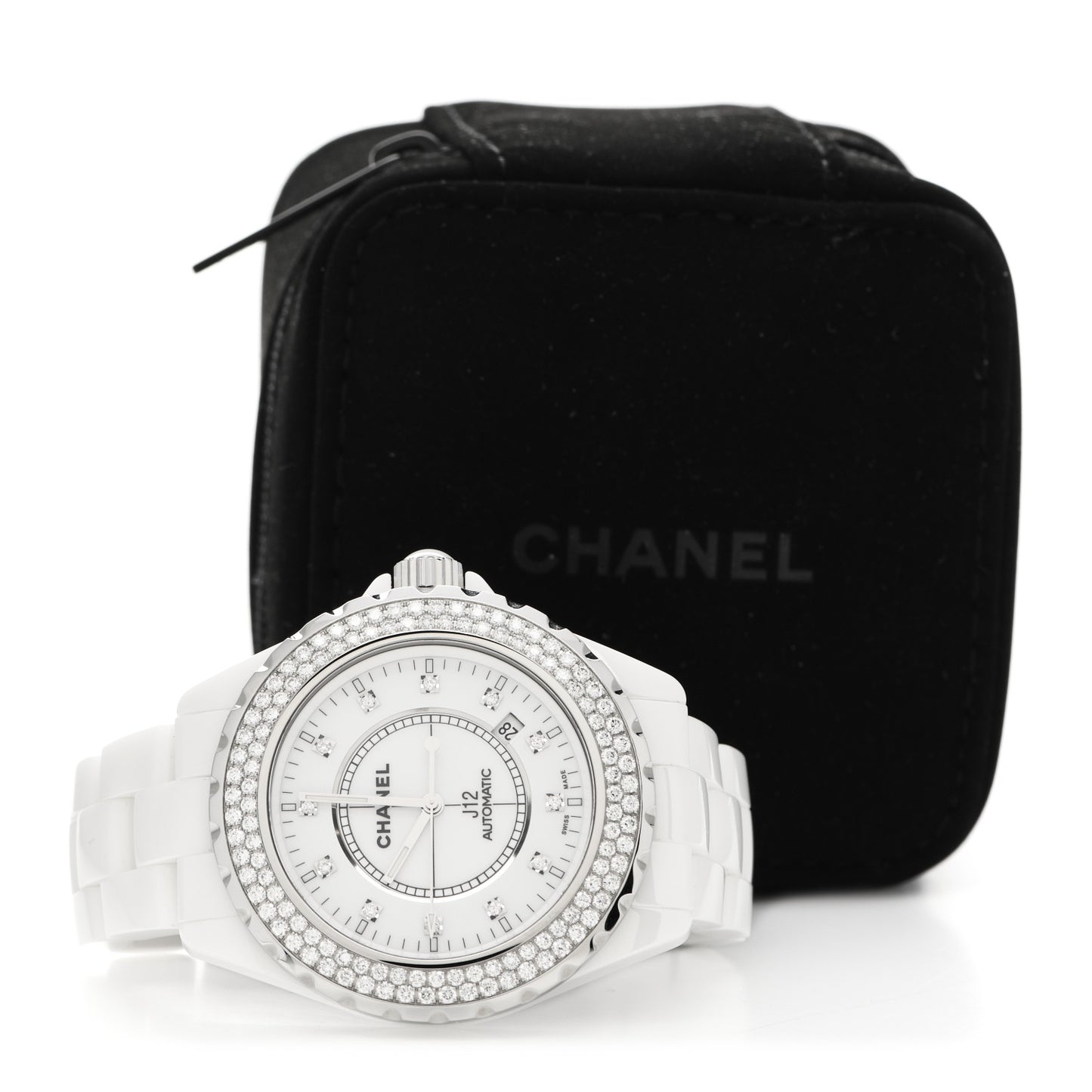 Stainless Steel Ceramic Diamond Pave Bezel 42mm J12 Automatic Watch White