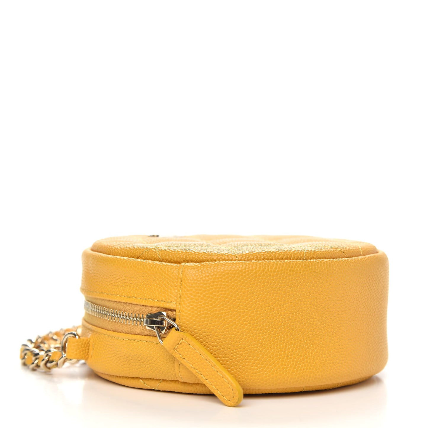 Caviar Quilted Round Clutch With Chain Yellow