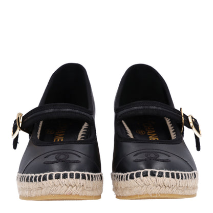 Chanel Lambskin Espadrille Mary Jane Wedges 37 Black 4 of 10
