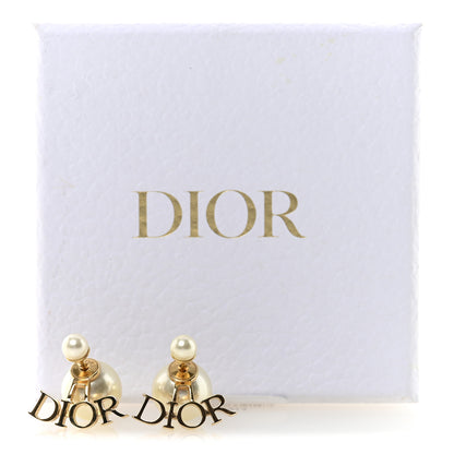 Christian Dior Pearl Tribal Logo Earrings Gold White 5 of 5