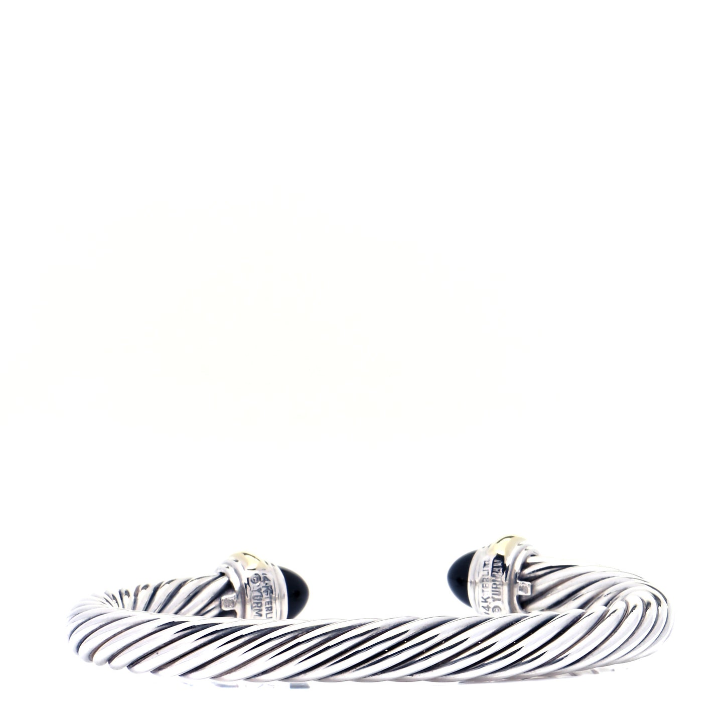 Sterling Silver 14K Yellow Gold Black Onyx 7mm Cable Classics Bracelet