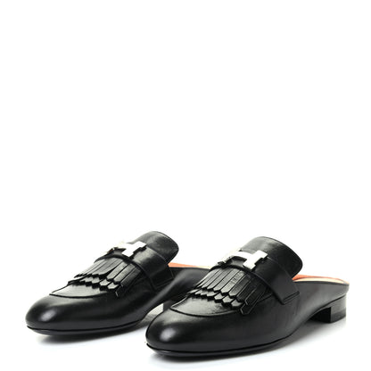 Hermes Goatskin Rivoli Mules 37.5 Black 3 of 8