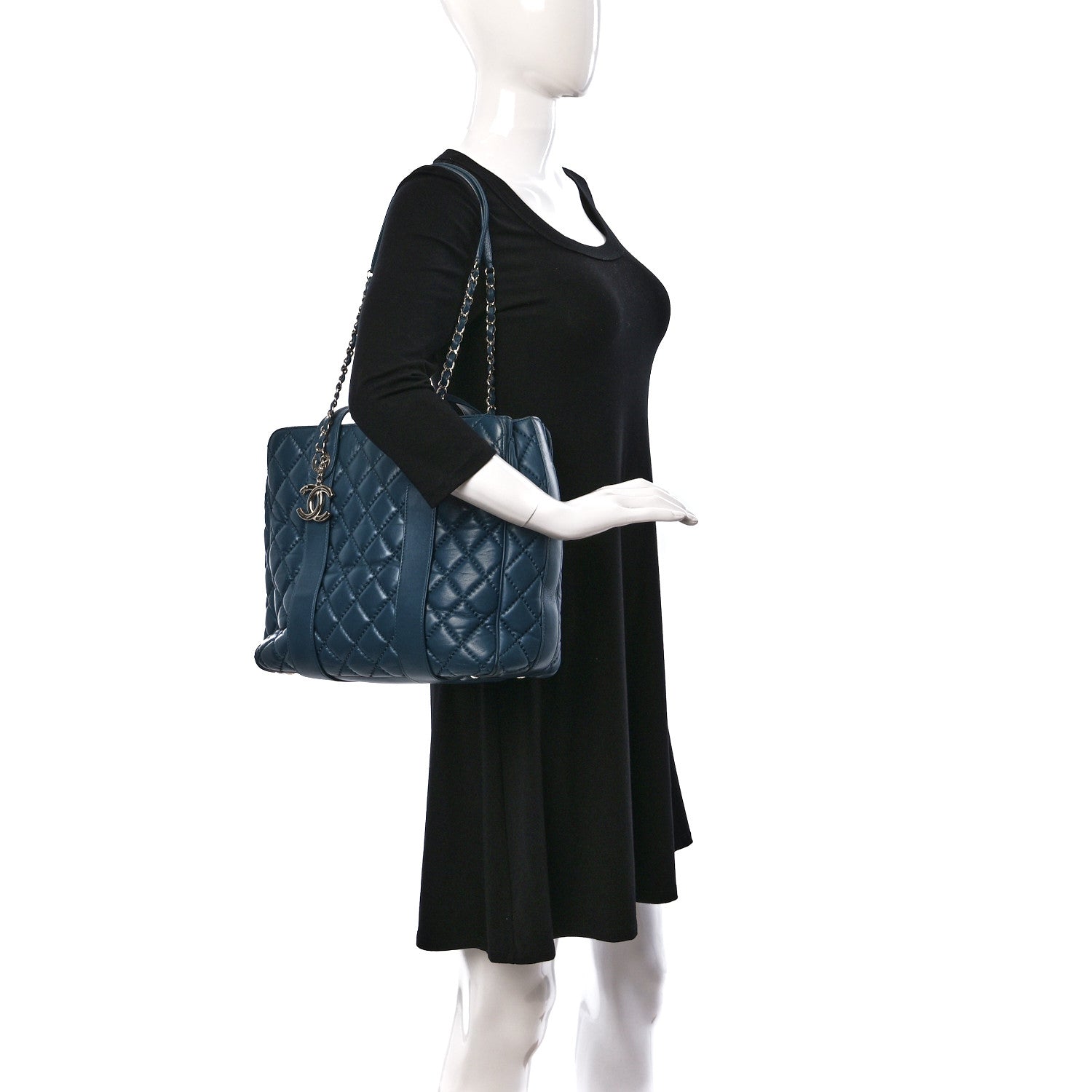 Chanel Lambskin Quilted Easy Carry Shopping Tote Blue 2 of 19