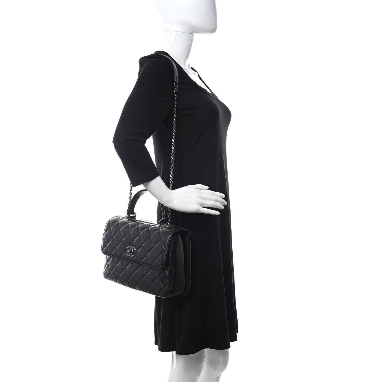 Lambskin Quilted Medium Trendy CC Flap Dual Handle Bag Black