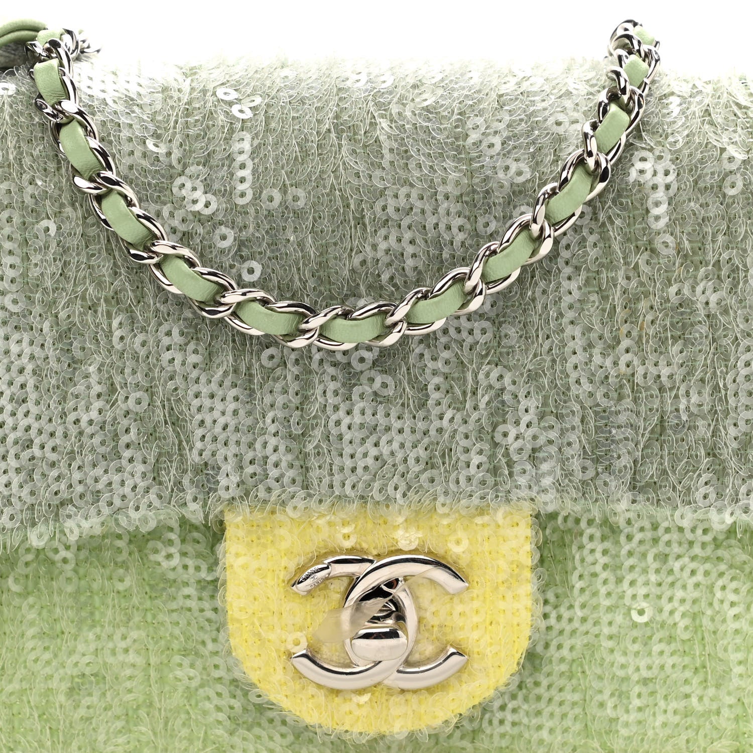 Chanel Sequin Mini Waterfall Flap Green Light Green Yellow 8 of 10
