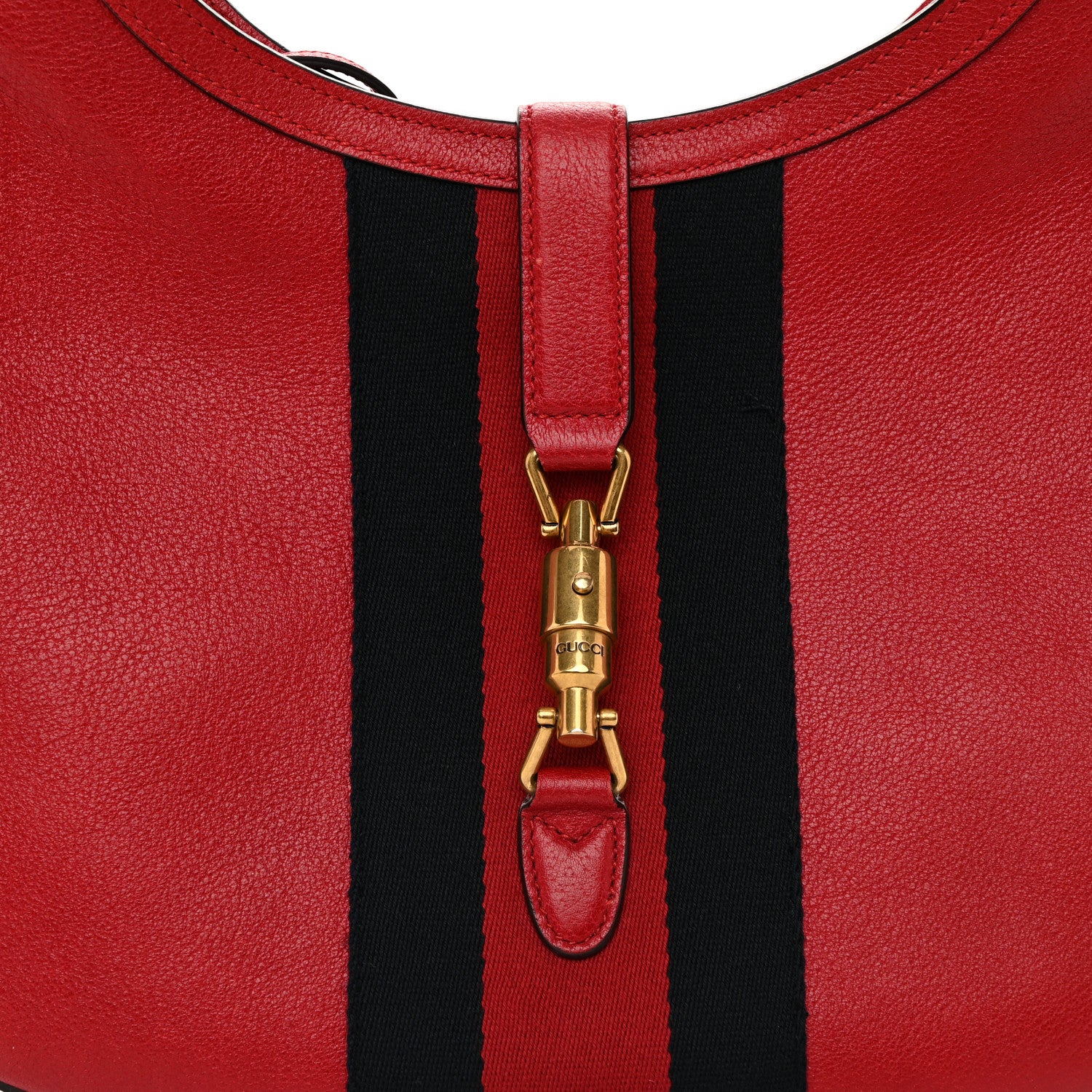 Gucci Soft Grained Calfskin Web Medium Jackie Hobo Red 9 of 13