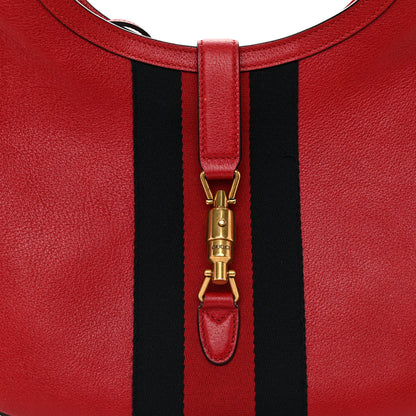 Gucci Soft Grained Calfskin Web Medium Jackie Hobo Red 9 of 13