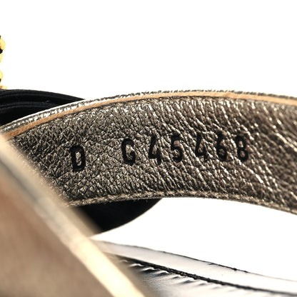 Chanel Metallic Laminated Goatskin Grosgrain Bow Pearl Thong Sandals 37 Gold 7 of 8