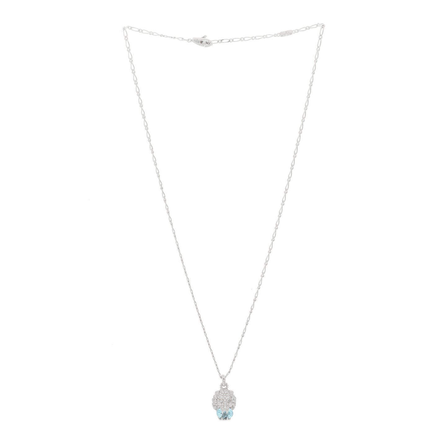 18K White Gold Diamond Aquamarine Lion Head Necklace