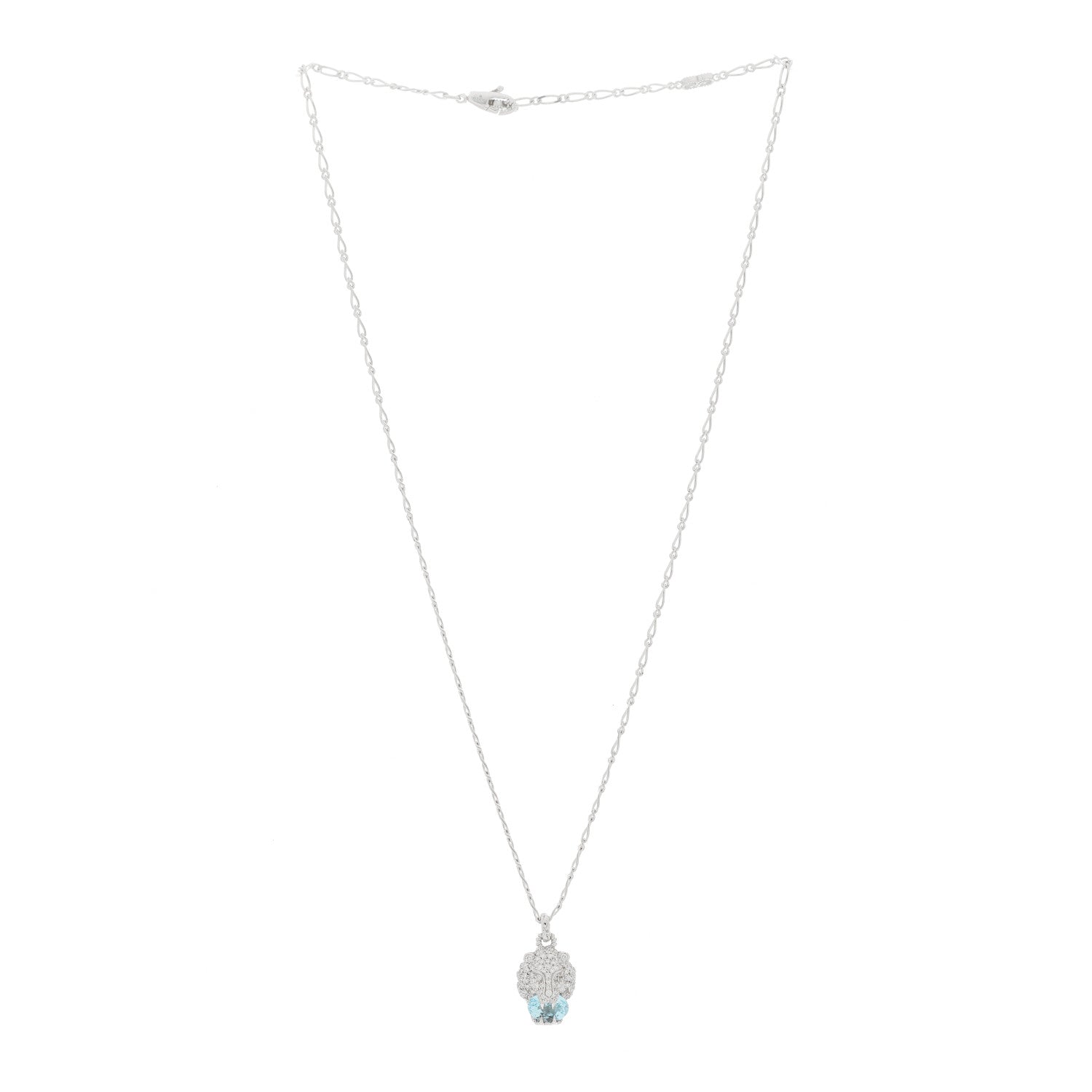 Gucci 18K White Gold Diamond Aquamarine Lion Head Necklace 2 of 7