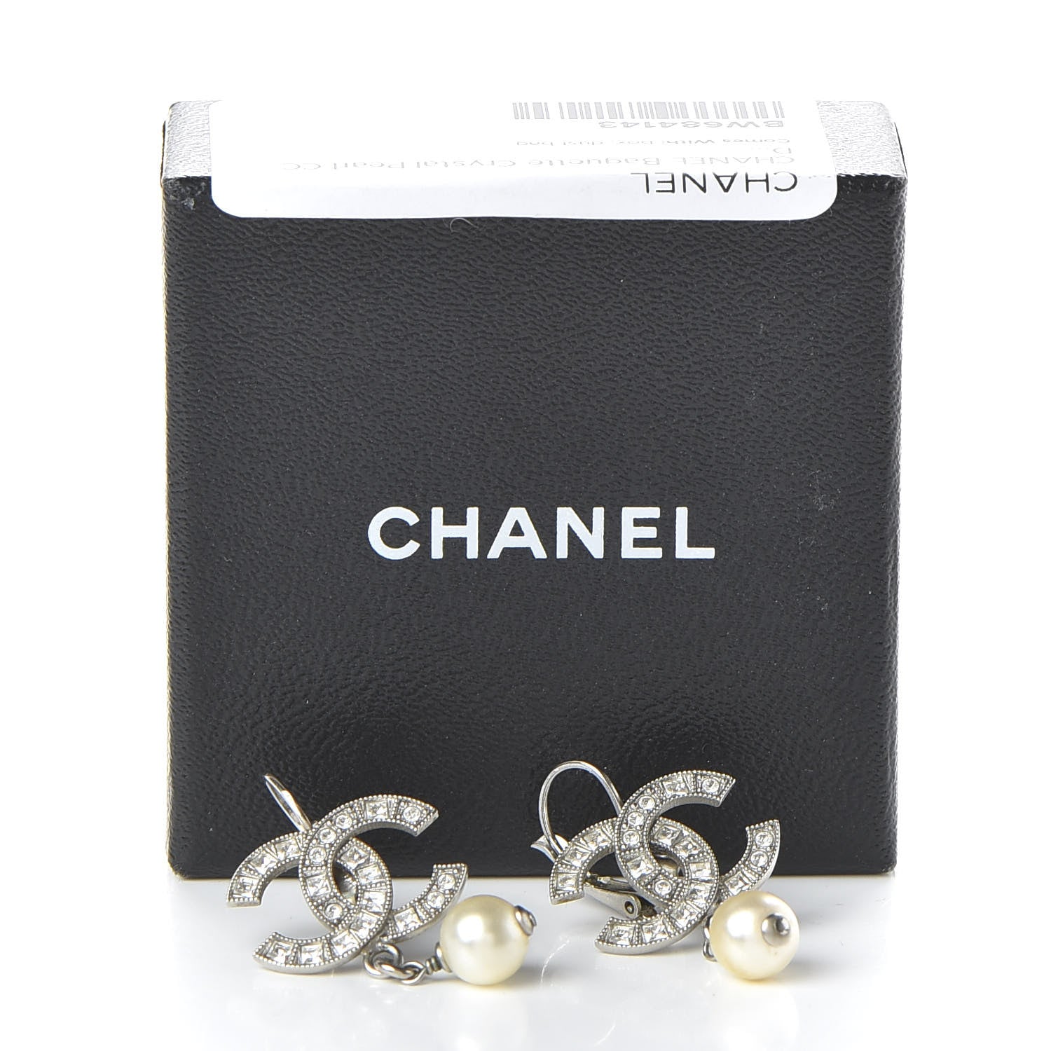 Chanel Baguette Crystal Pearl CC Drop Earrings Silver 5 of 5