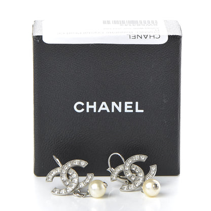 Chanel Baguette Crystal Pearl CC Drop Earrings Silver 5 of 5