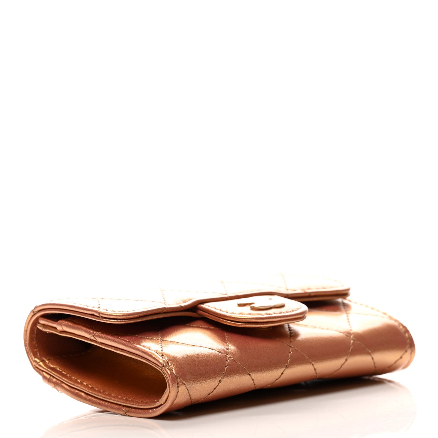 Metallic Lambskin Quilted Flap Card Holder Wallet Gold