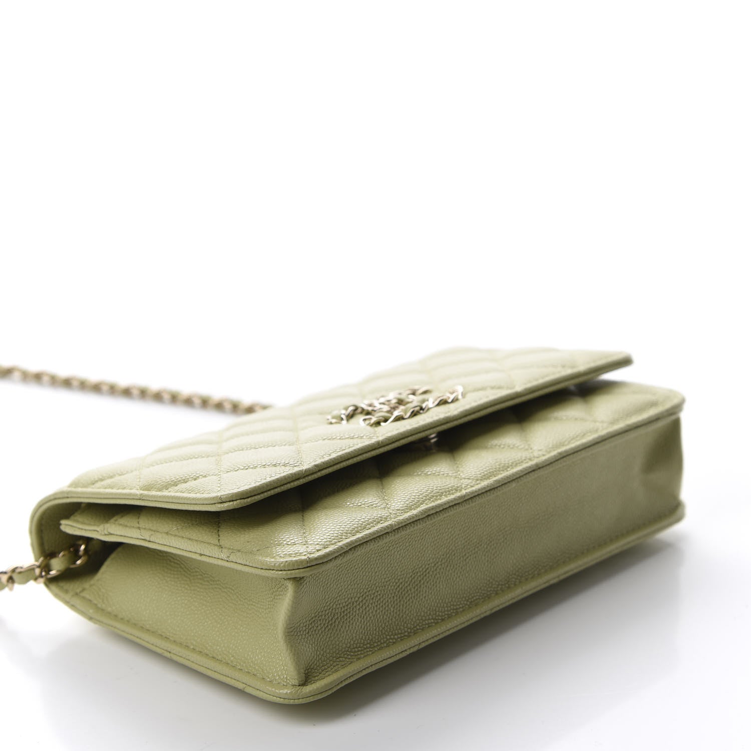 Chanel Caviar Quilted French New Wave Chain CC Wallet On Chain WOC Light Green 3 of 12