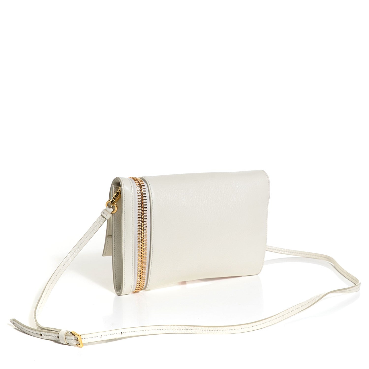 Tom Ford Pebbled Calfskin Alix Zip + Padlock Crossbody White 3 of 7