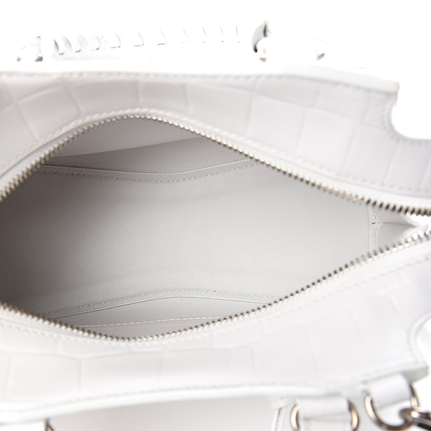 Balenciaga Semi Shiny Calfskin Crocodile Embossed Neo Classic Silver Hardware Mini City White 4 of 8