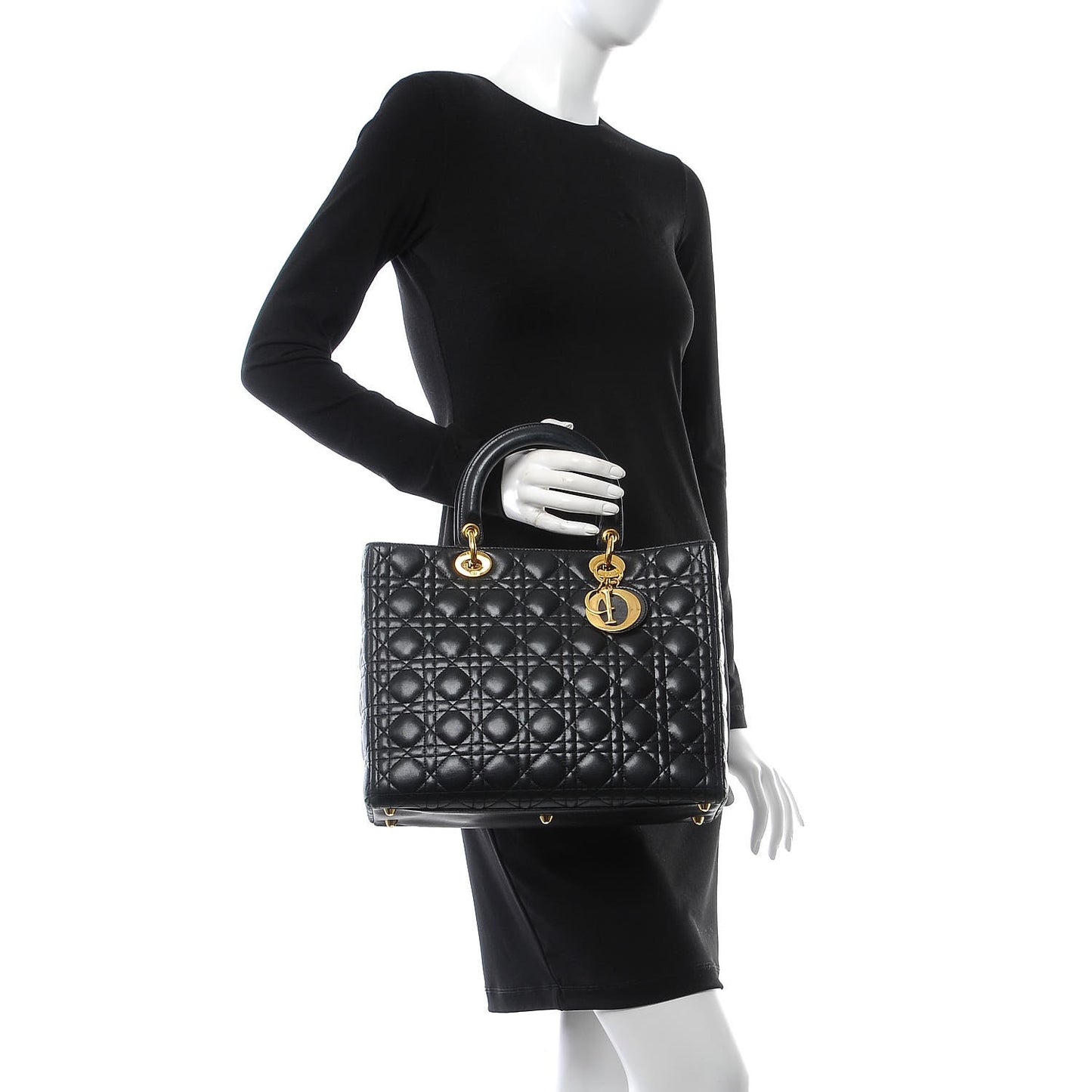 Lambskin Cannage Large Lady Dior Black