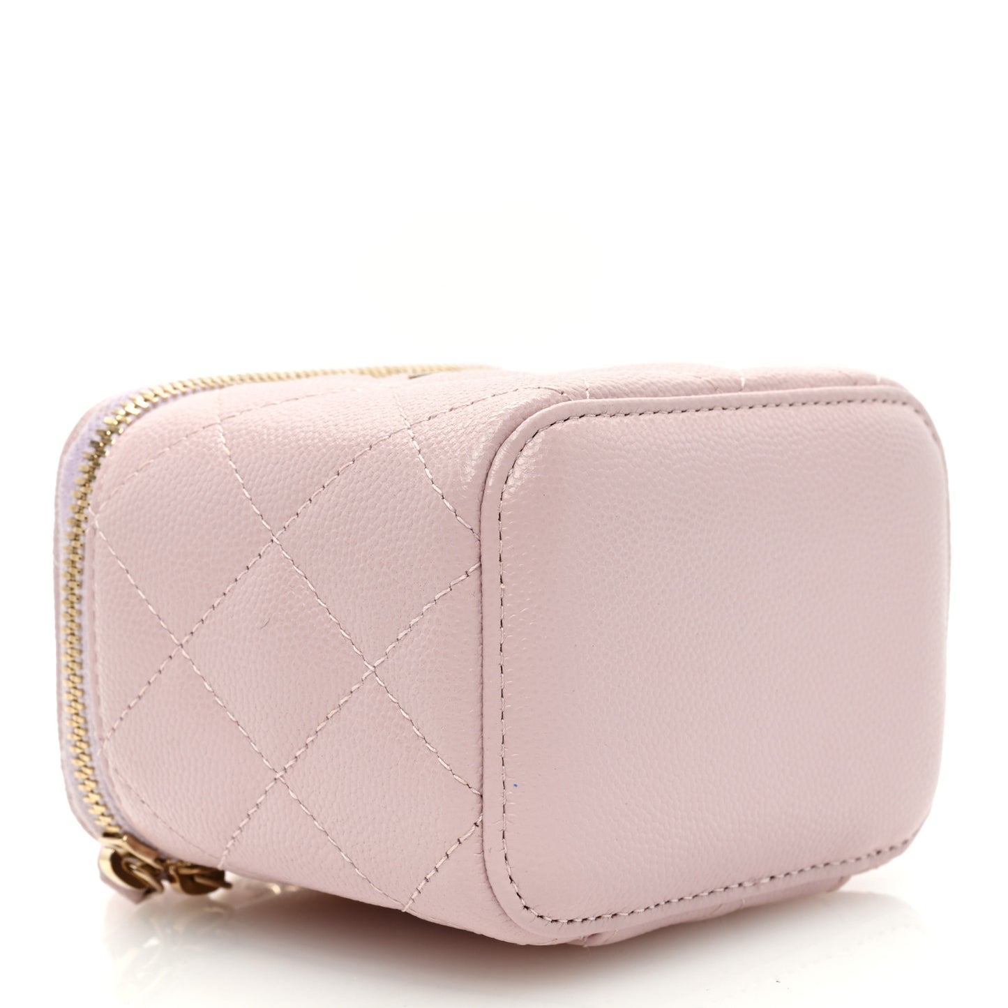 Caviar Quilted Mini Vanity Case With Chain Light Pink