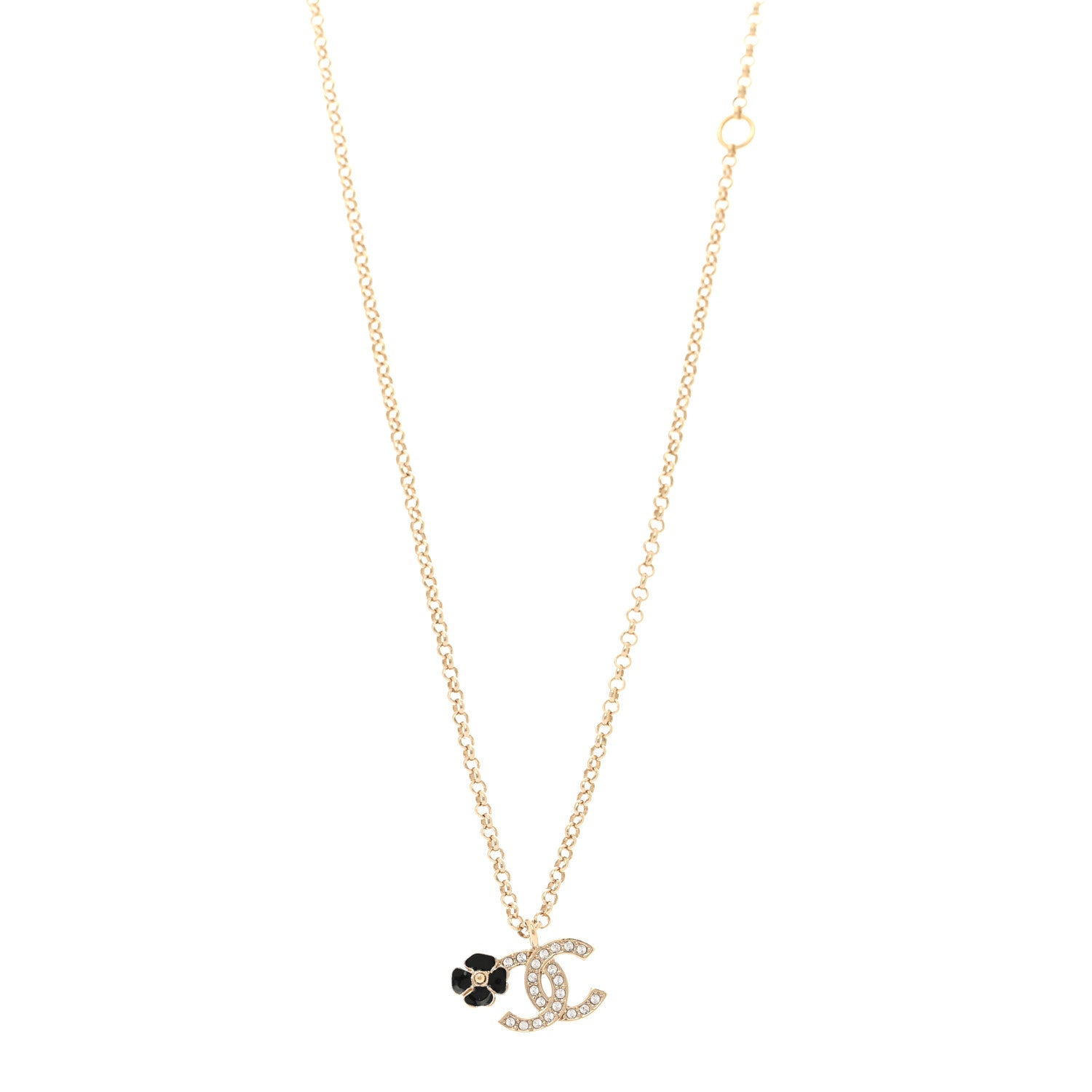 Chanel Crystal CC Camellia Necklace Gold Black 3 of 5