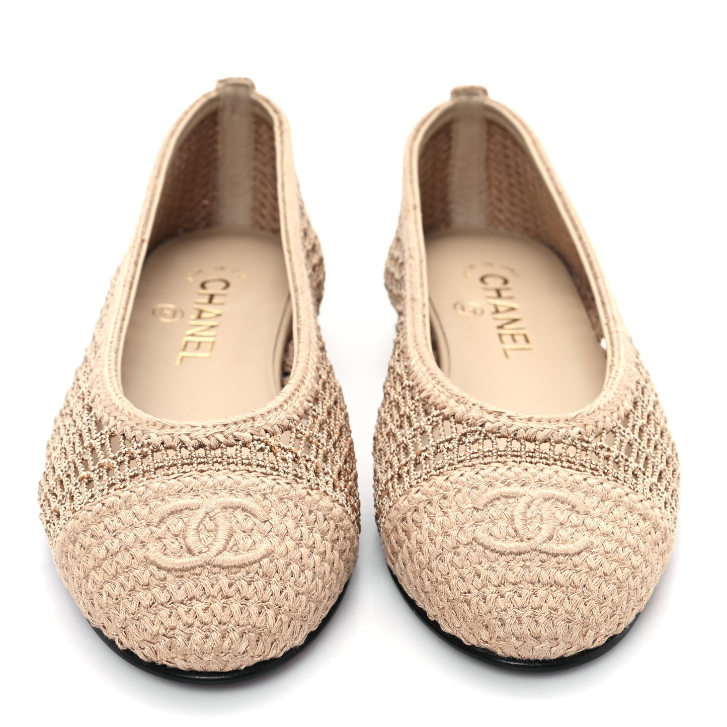 Raffia Cap Toe Ballerina Flats 37.5 Beige