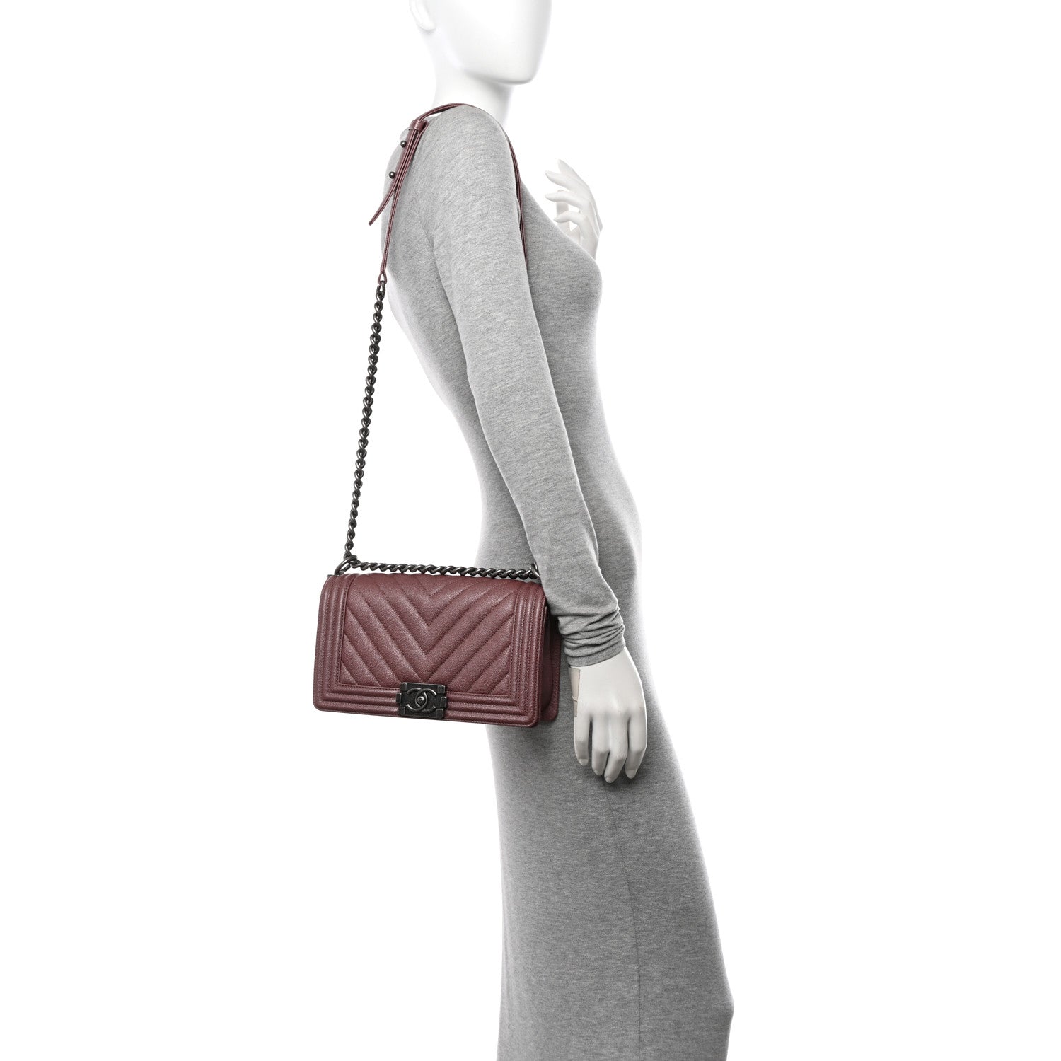 Chanel Metallic Caviar Chevron Quilted Medium Boy Flap Dark Pink 2 of 11