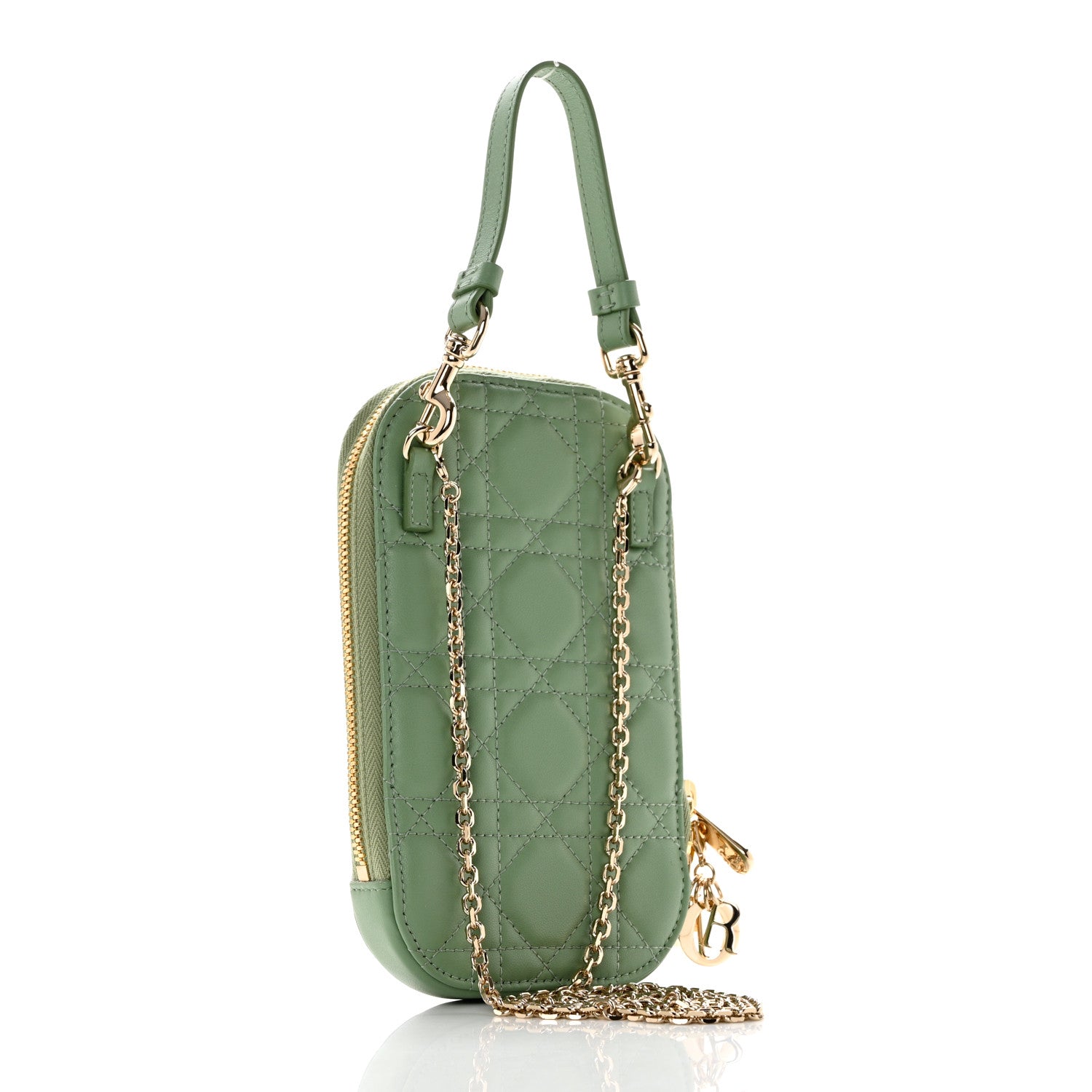 Christian Dior Lambskin Cannage Lady Dior Phone Holder Green 3 of 7