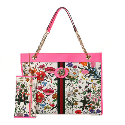 Gucci Canvas Flora Large Rajah Chain Tote White Multicolor Fuxia Fluo 1 of 11