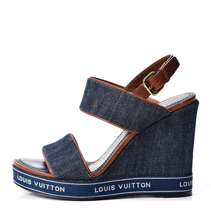 Louis Vuitton Denim Croisiere Wedge Sandals 38 Marine 1 of 9
