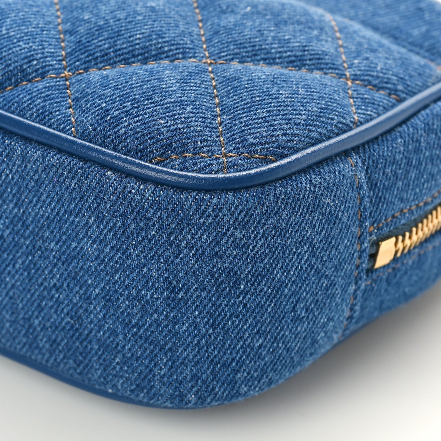 Denim Quilted La Medusa Camera Bag Blue