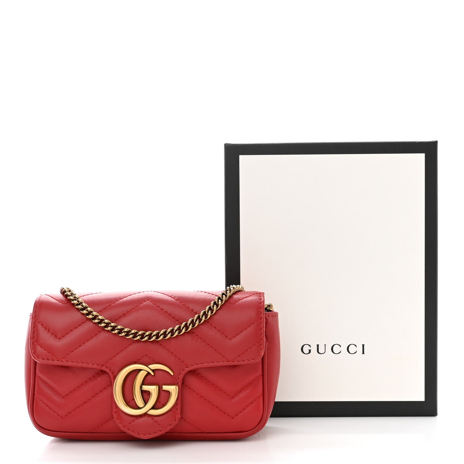 Gucci Calfskin Matelasse Super Mini GG Marmont Shoulder Bag Hibiscus Red 12 of 12