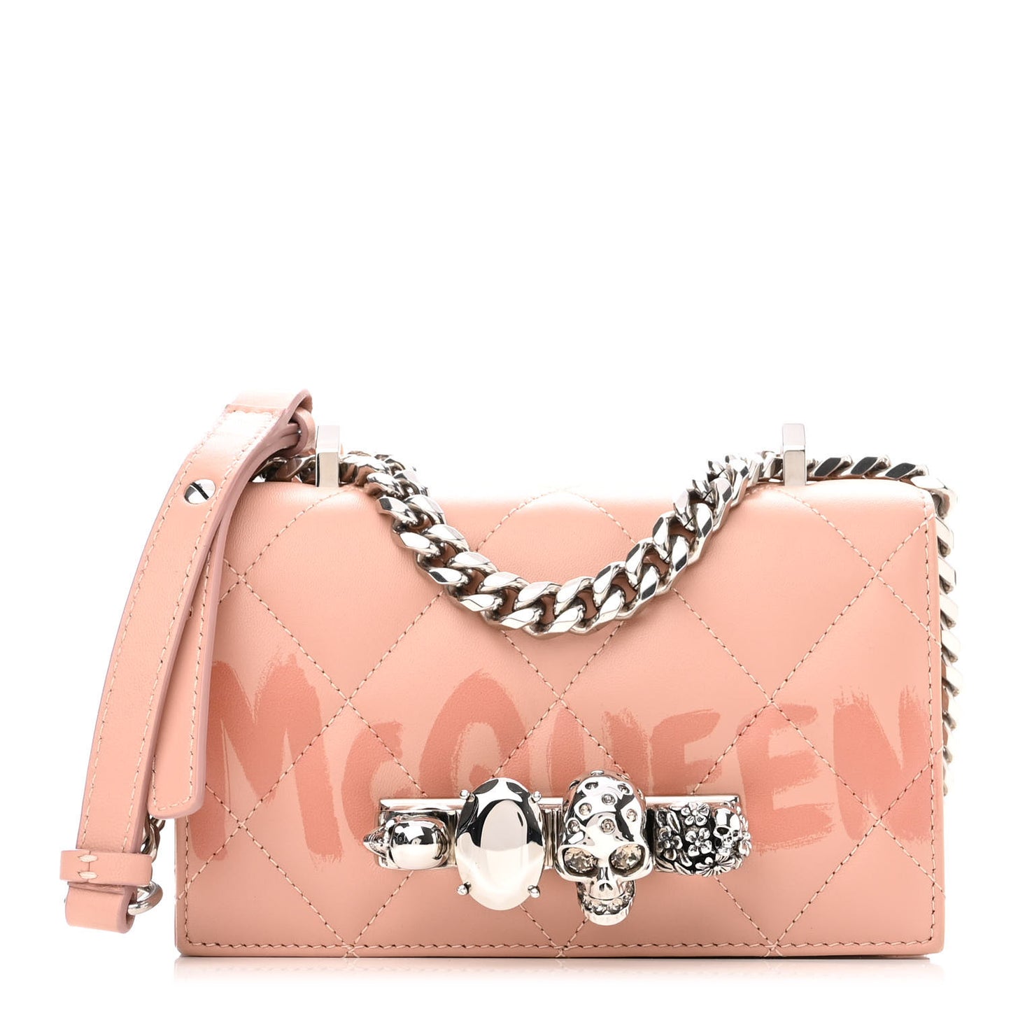 Lambskin Quilted Graffiti Skull Knuckle Crossbody Rose Gold
