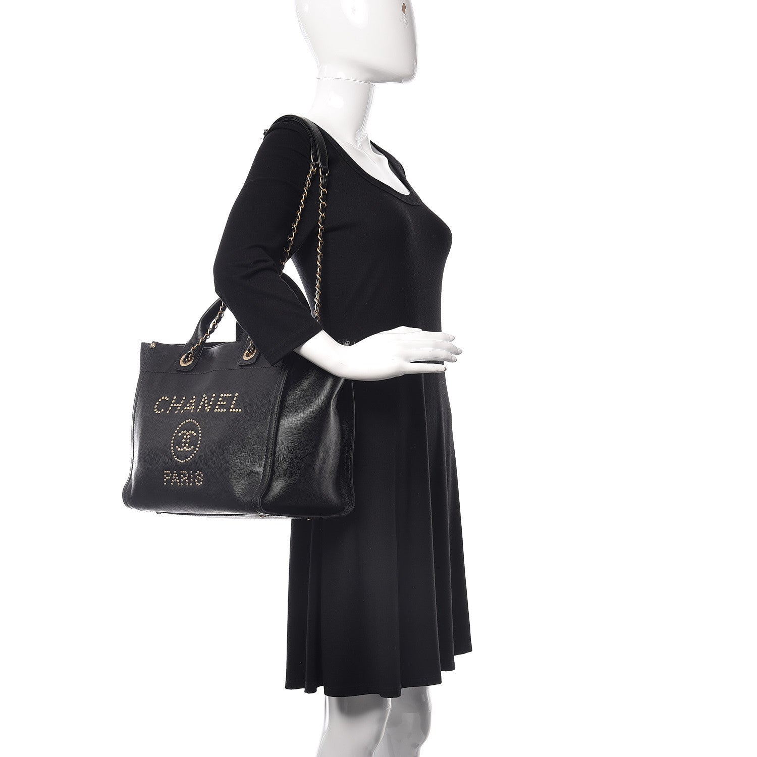 Chanel Caviar Small Studded Deauville Tote Black 2 of 17