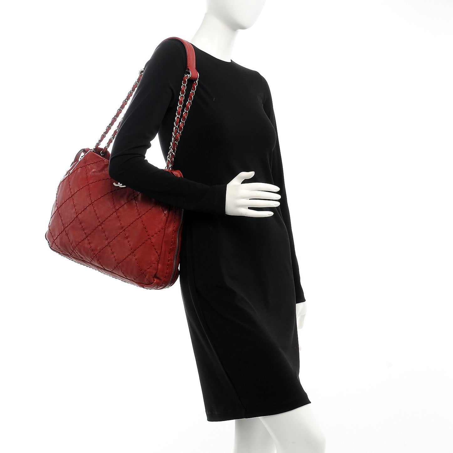 Calfskin Expandable Tote Red