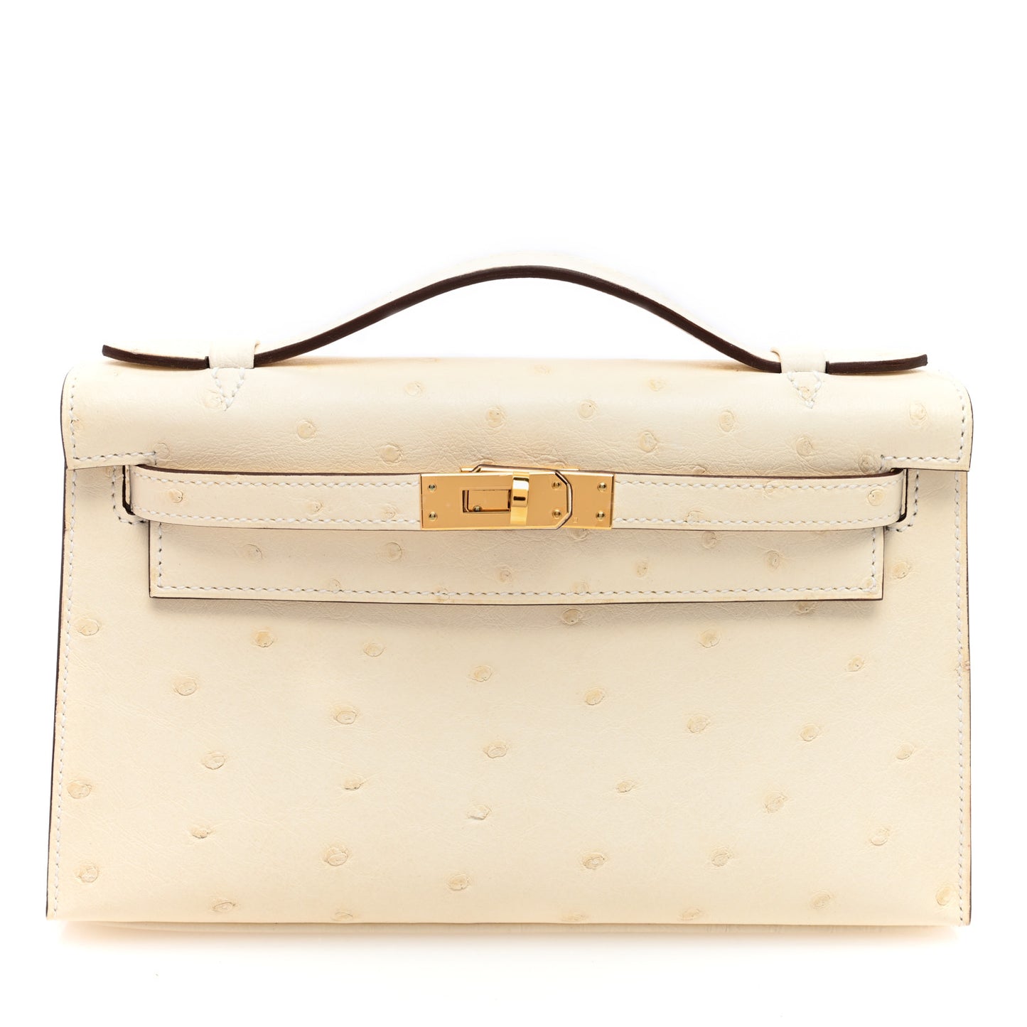 Ostrich Kelly Pochette Clutch Nata