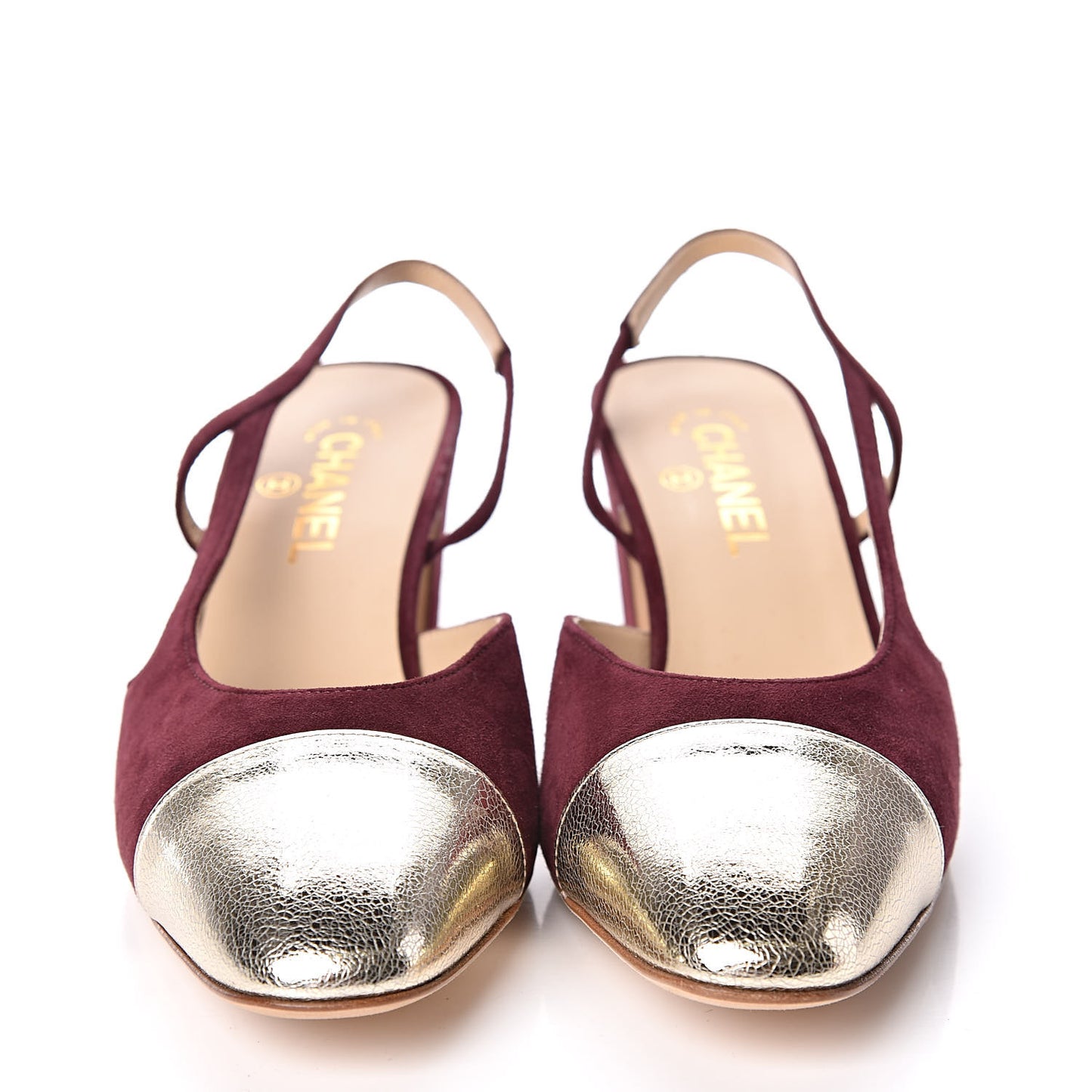 Kid Suede Metallic Lambskin Cap Toe CC Slingback Pumps 41.5 Burgundy Gold