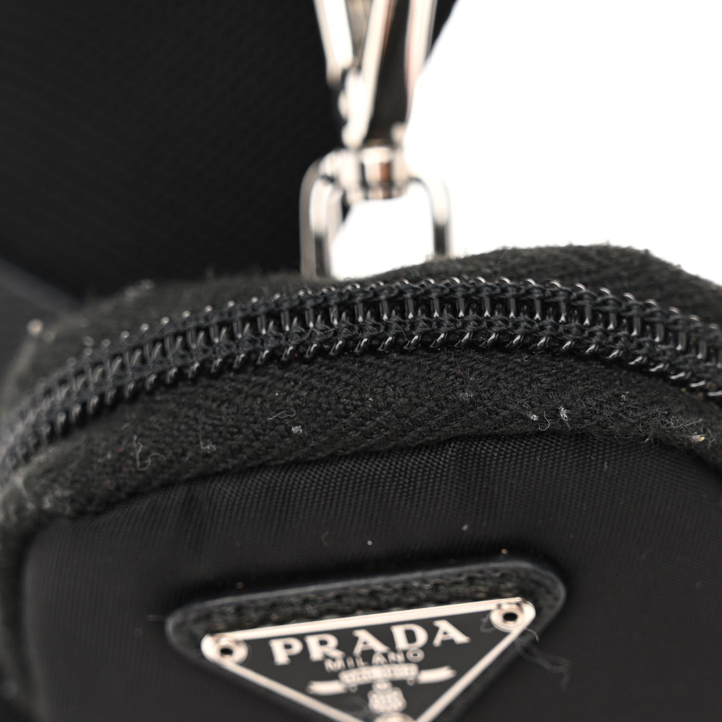 Re-Nylon Vela Saffiano Pocket Double Zip Shoulder Bag Black