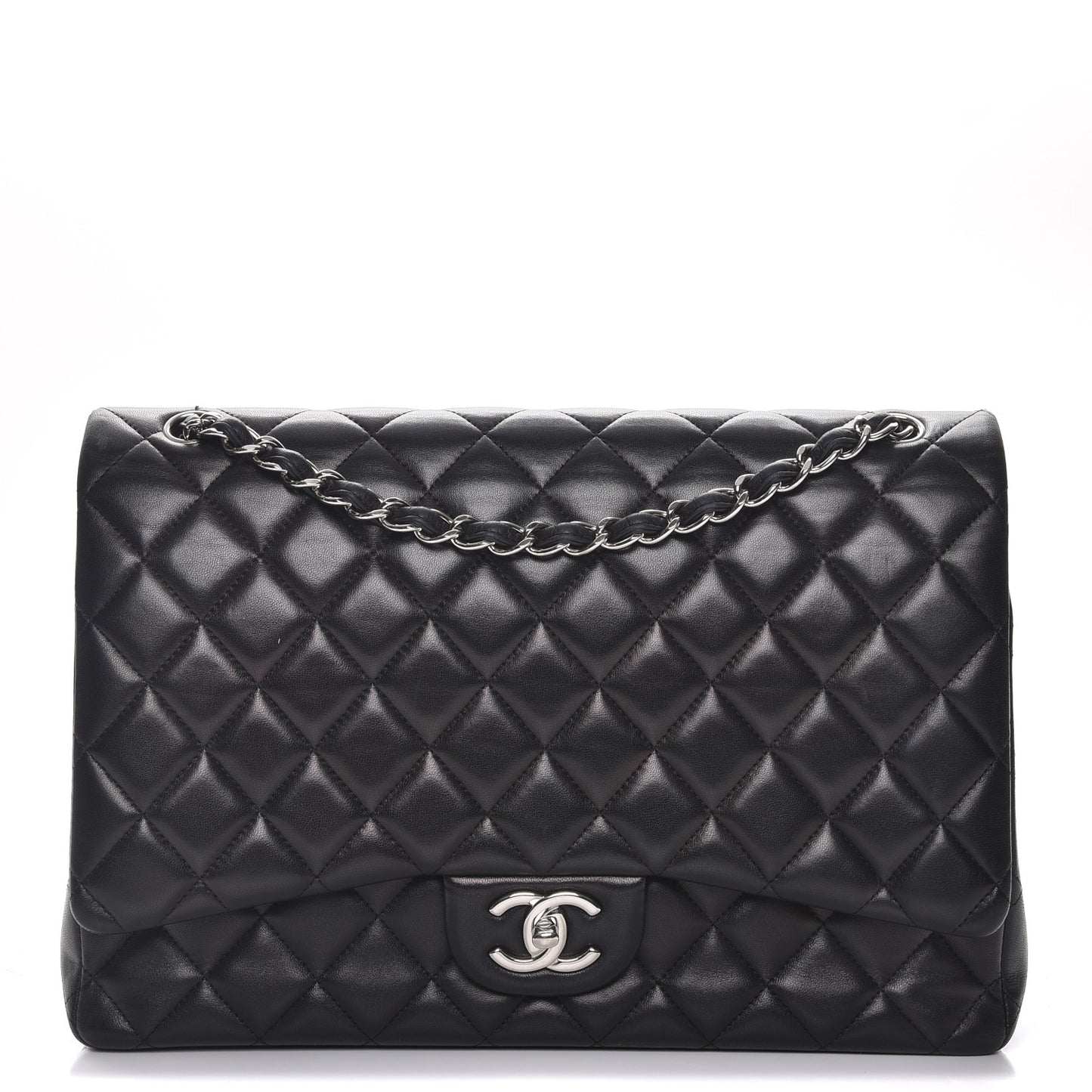 Lambskin Quilted Maxi Double Flap Black