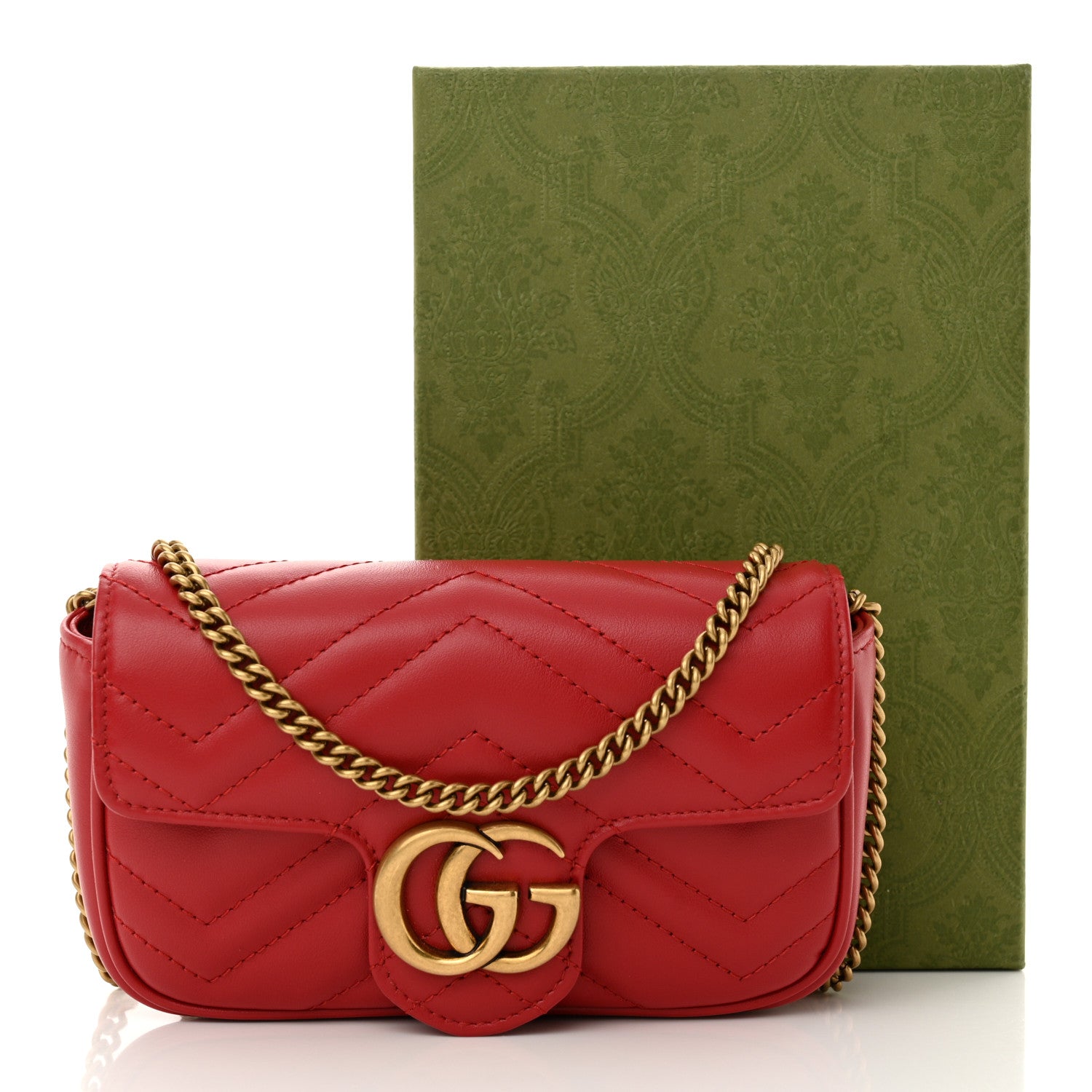 Gucci Calfskin Matelasse Super Mini GG Marmont Shoulder Bag Hibiscus Red 11 of 11