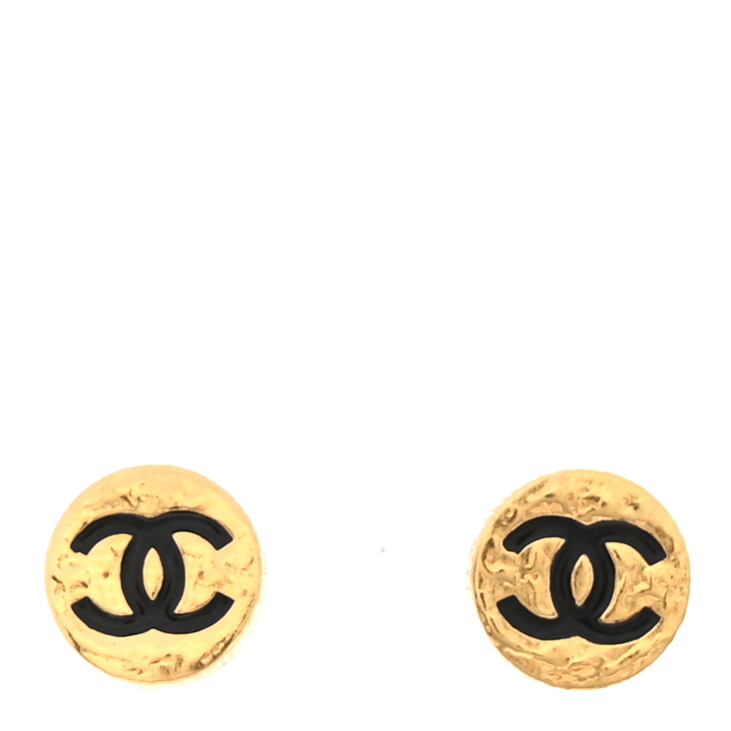 Metal Enamel Textured CC Round Earrings Gold Black
