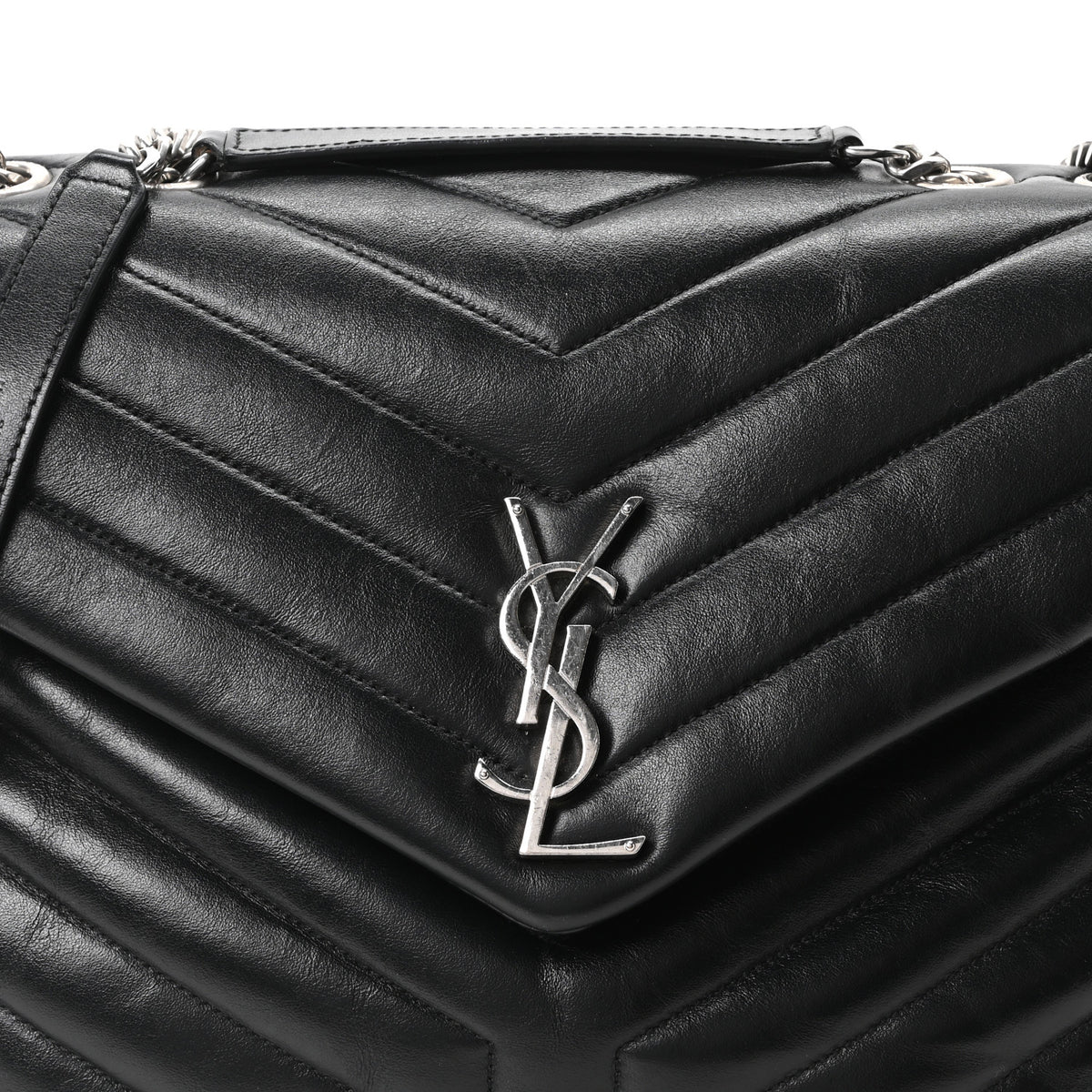 Calfskin Y Quilted Monogram Medium Loulou Chain Satchel Black