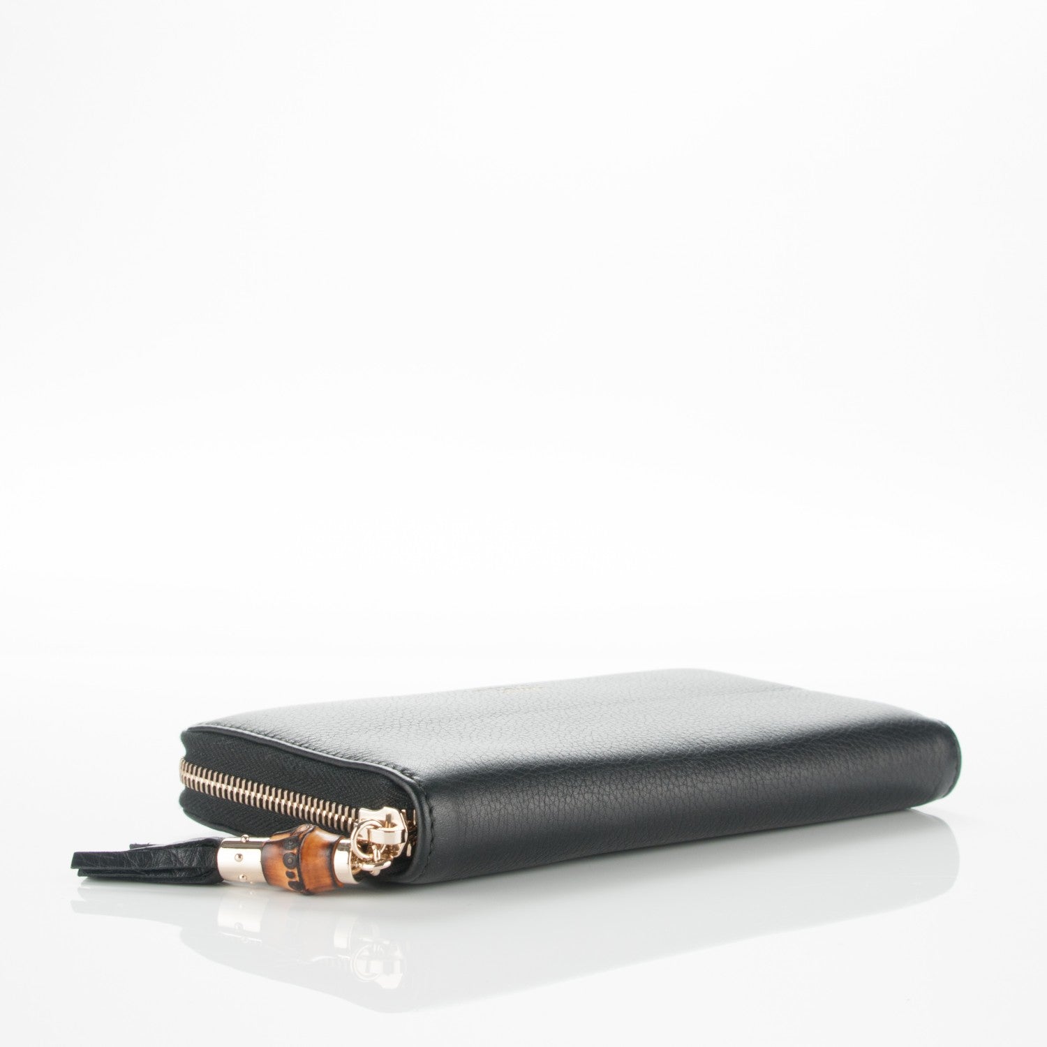 Gucci Pebbled Calfskin Bamboo Tassel Zip Around Wallet Black 3 of 6