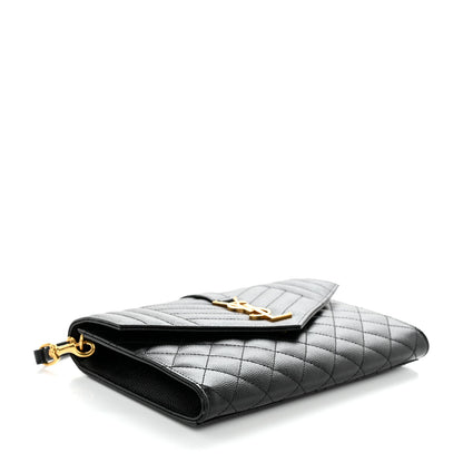 Saint Laurent Grain De Poudre Textured Mixed Matelasse Triquilt Monogram Clutch Black 4 of 8